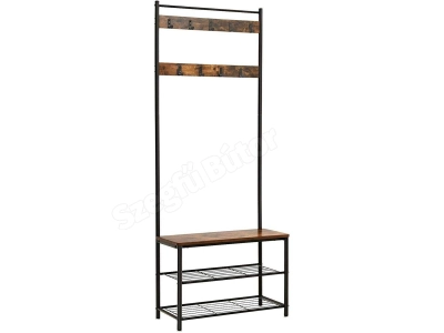 Előszoba fogas polccal, akasztókkal, cipőtartóval és ülőkével, rusztikus barna 70x32x175cm Előszoba fogas polccal, akasztókkal, cipőtartóval és ülőkével, rusztikus barna 70x32x175cm